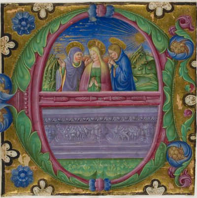 De tre Mariaene ved graven i en historisert initial quot;Equot; fra en korbok av Unknown artist