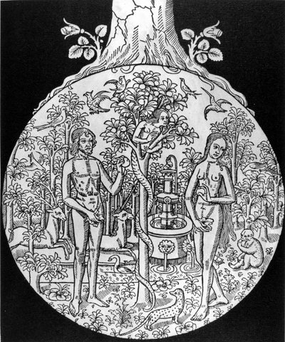 Vitenskapens tre (Adam og Eva i paradis) - gravering, deb. 1500-tallet, i "" L