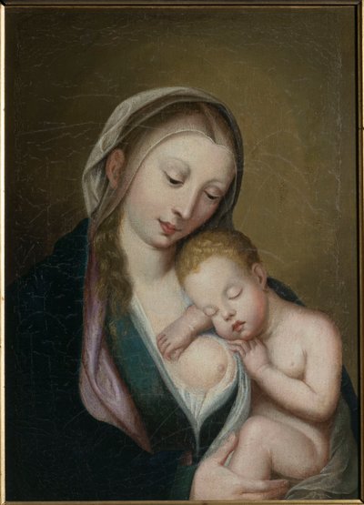 Jomfruen og barnet sover på skulderen hennes. 1700-tallet (olje på lerret) av Unknown artist