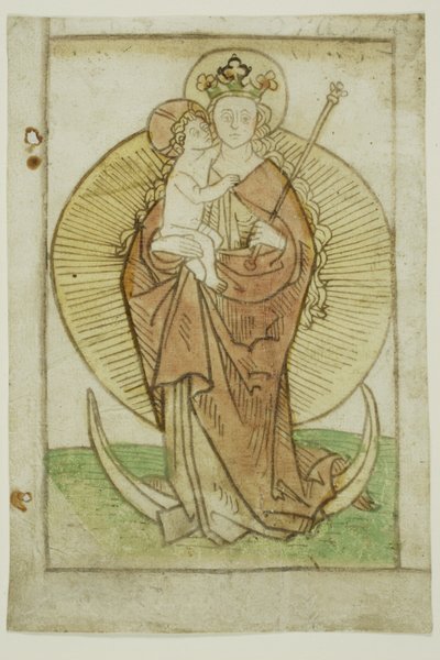 Jomfru Maria og barnet med krone og septer på en halvmåne av Unknown artist