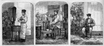 Tapping av champagnevin. Gravering fra 1864. av Unknown artist