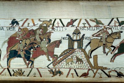 Erobringen av Bretagne av hertugen av Normandie Vilhelm Erobreren (1027-1087): erobringen av Rennes Detalj av billedvev av Bayeux eller broderi av dronning Mathilde av Unknown artist