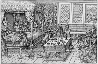Dødsfallet til Henry II (1519-1559), konge av Frankrike, ved Palais des Tournelles i Paris, 30. juni av Unknown artist
