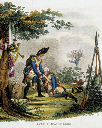 Dødsfallet til Theophile Malo Corret de La Tour (eller Latour) fra Auvergne (1743-1800) under slaget ved Oberhausen, Østerrike, i juni av Unknown artist