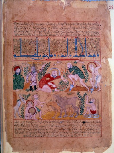 Legen Andromakhos observerer landbruksaktivitetene Miniatyr hentet fra "" The book of antidotes"" 1199 Paris, B.N. av Unknown artist