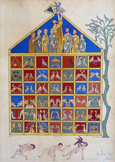 Duen med en olivengren slutter seg til Ark of Noe - etter miniatyr av Unknown artist