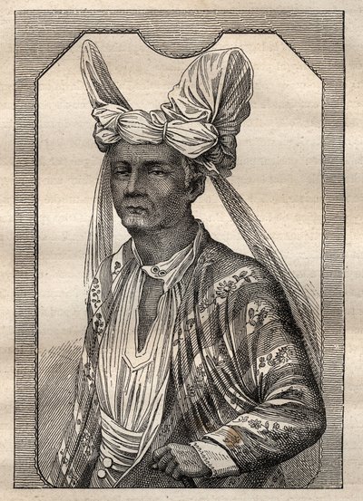 The expedition around the world (1790-1792) by Captain Etienne Marchand (1755-1793): portrait of the king of the island Timor (Indonesian archipelago) - illustration taken from “The Great Mariners of the 18th century” av Unknown artist
