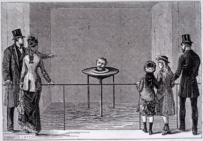 Opplevelsen av Robert Houdins "decapite parlant" - gravering, sent på 1800-tallet av Unknown artist