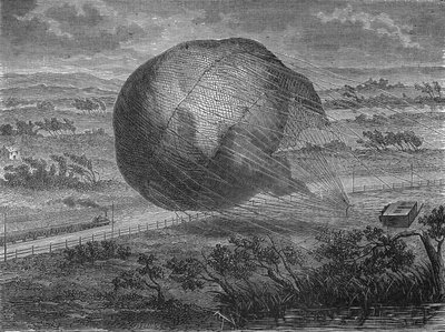 Ballens fall "" The Giant"" på Hannover-slettene i 1863 med om bord: Jules og Louis Godard, Felix Nadar, hans kone, Fernand Montgolfier og Thirion. I” Album de la Science”, Éditions Jouvet av Unknown artist