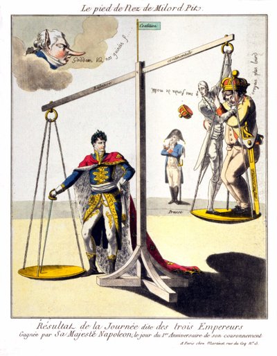 The Foot of the Nose of Milord Pit - Resultatet av den såkalte Day of the Three Emperors - vunnet av Hans Majestet Napoleon, på dagen for 1-årsdagen for hans kroning. Tegneserie om Napoleon I og den tredje koalisjonen (Storbritannia representert av William av Unknown artist