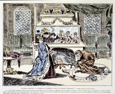 Fremtiden vist til Catherine de Medici (Caterina de Medici) i et fortryllet speil - Populært bilde fra 1700-tallet av Unknown artist