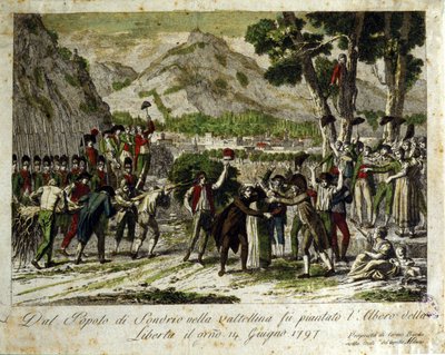 Innbyggerne i Sondrio de la Valtellina planter Liberte-treet, symbol på seier over det gamle regimet. 14.06.1797. Gravering. av Unknown artist