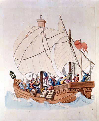 Lastingen av en karavel fra 1200-tallet er på sjøen. av Unknown artist