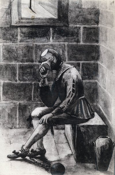 The man with the iron mask prisoner of state interned at the prison of the Holy Isle Margarita. av Unknown artist