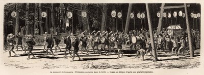Matsouri (messe, prosesjon) i Roksamia, Kami-tempelet i nærheten av Yedo (eller Edo, dagens Tokyo), på den 5. dagen i den 5. måneden i året, samles folkemengden for å samle medisinske urter i skogen og om kvelden arrangerer prestene en av Unknown artist