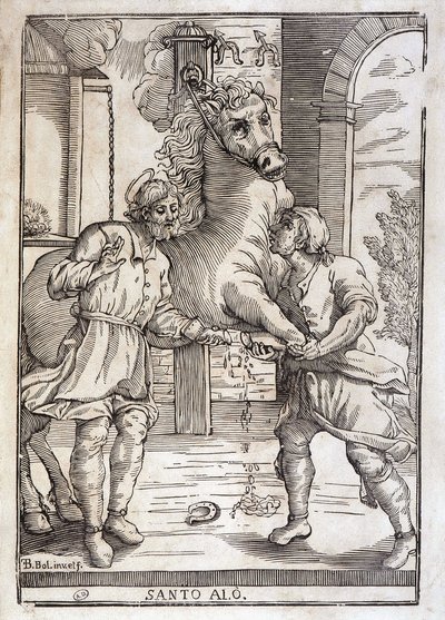 Miraklet til Saint Eloi (helbred en amputert hest) - gravering av Unknown artist