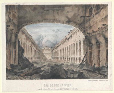 Odeonet i Wien etter brannen 28. oktober 1848 (farget litografi) av Unknown artist