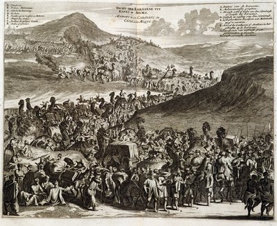 Pilegrimskaravanen fra Kairo til Mekka - gravering av Dapper av Unknown artist
