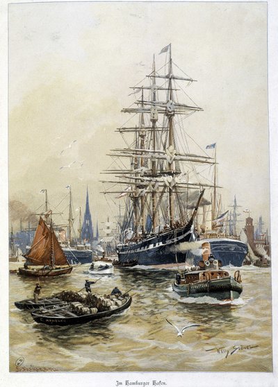 Havnen i Hamburg på 1800-tallet av Unknown artist