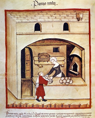Tilberedning av brød med hirse. Belysning fra melking av medisin og diett "" Tacuinum sanitatis"" av Unknown artist