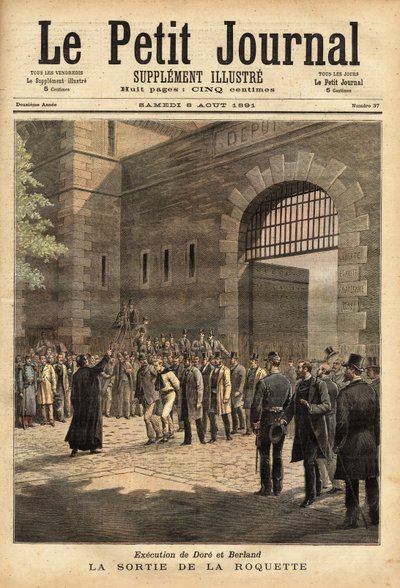 Frigjøringen av Paris-fengselet fra raketten den 27. juli 1891, dømte kriminelle Dore og Berland til døden. Gravering av" Henri Meyer i "" Le petit journal"" 8/08/1891. Selvas samling. av Unknown artist