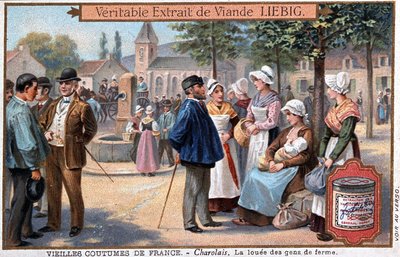 De leide gårdsfolket i Charolais - chromo. Liebig, v. 1895 av Unknown artist