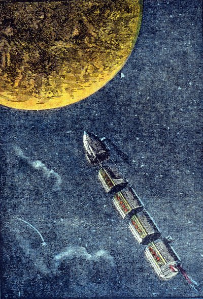 Raketten ble skutt ut i verdensrommet og ankom månen - grav. i «Fra jorden til månen»» av Jules Verne av Unknown artist