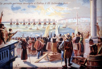 Den andre avgangen til Christopher Columbus fra Cadice 25.09.1493. av Unknown artist