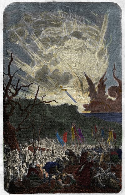 Årets overtak (frykt) tusen (1000): verdens undergang. Gravering i "Histoire des Papes-Rois-Queen and Empereurs a travers les centuries"" av Maurice Lachatre av Unknown artist