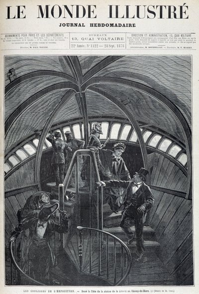 Besøket av innsiden av hodet til Frihetsgudinnen på den universelle utstillingen - i "The Illustrated World"" av 28.09.1878 av Unknown artist