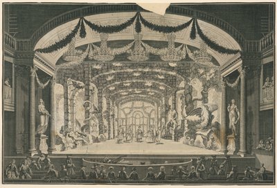 Teaterinteriør med forestilling som finner sted av Unknown artist