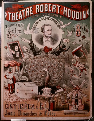 Robert Houdin Theatre-plakat, ca. 1860-75 (plakat) av Unknown artist