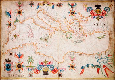 Denne typen tidlig vellumsjøkart oppsto i Middelhavet på 1200-tallet, ca. 1610 (manuskript) av Unknown artist