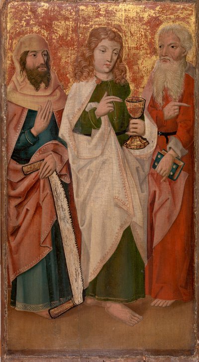 Tre apostler med korsklipper, kalk og bok av Unknown artist