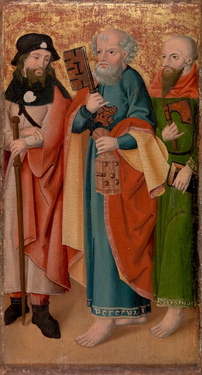 Tre apostler med stokk, nøkkel og øks av Unknown artist