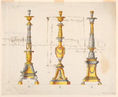 Tre design for lysestaker av Unknown artist