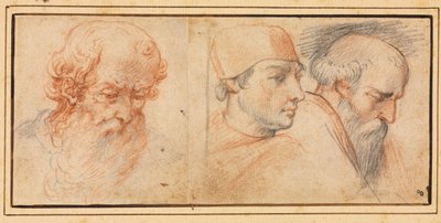 Tre hodestudier av Unknown artist