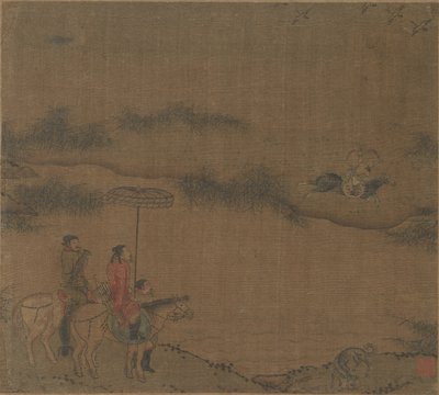 Tre ryttere som jakter på villgås av Unknown artist