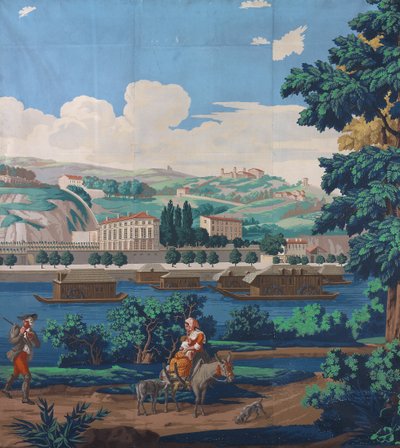 Tre sammenslåtte paneler: Utsikten over Lyon av Unknown artist