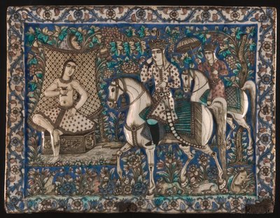 Flis som viser Khusrau som skjer ved Shirin-bading av Unknown artist