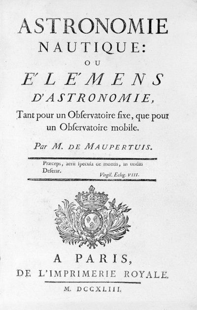 Tittelside til Nautical Astronomy: eller Elemens (Elements) of Astronomy av M. de Maupertuis (Pierre-Louis Moreau de) (1698 - 1759). 1743. av Unknown artist
