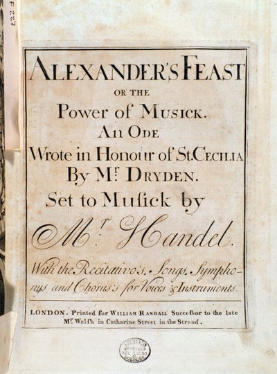 Tittelside med partitur av Alexanders fest av GF Handel av Unknown artist