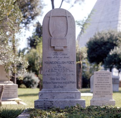Graven til poeten John Keats (1795-1821) på den protestantiske kirkegården i Testaccio i Roma. Epitafium: "Her ligger en hvis navn ble skrevet i vann" av Unknown artist