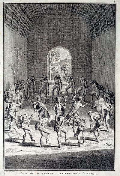 Tradisjonell dans: Rites i karibs dans av mot, Vestindia (Sentral-Amerika). Gravering fra 1700-tallet. Chartres, Museum of Fine Arts av Unknown artist