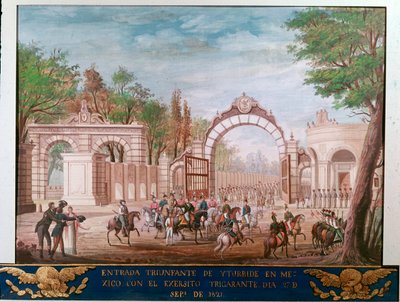 Triumfinngang til Agustin Iturbide (1783-1824), første keiser av Independent Mexico, i Mexico City 7.09.1821 (triumfinntog av den første keiseren av det frie Mexico Agustin Iturbide i Mexico City, 7. september av Unknown artist