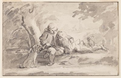 To gutter ser på en bok av Unknown artist
