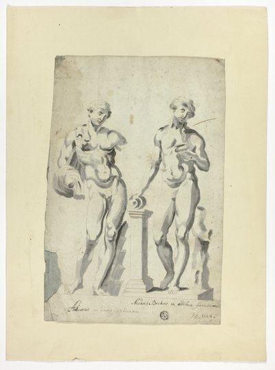 To skulpturer: Antinous i Vatikanhagen og Nisaus Bacchus i Farnese-palasset av Unknown artist