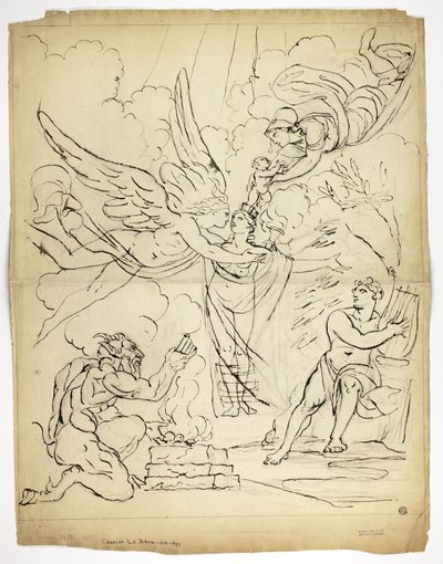 Uidentifisert mytologisk fødselsscene (recto); Amor og psyke (verso) av Unknown artist