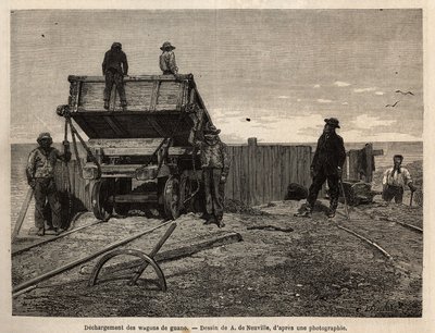 Lossing av guanovogner på Chincha-øyene (Stillehavet, nær den sørvestlige kysten av Peru), hvis hovedinteresse var utnyttelse av guanoforekomster (brukt som gjødsel), forekomster på granittklipper som tjente som tilfluktssted for et bredt utvalg av seabi av Unknown artist