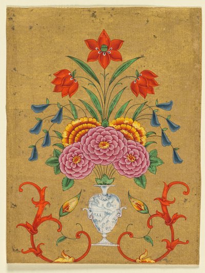 Vase med blomsteroppsats og scrollwork av Unknown artist